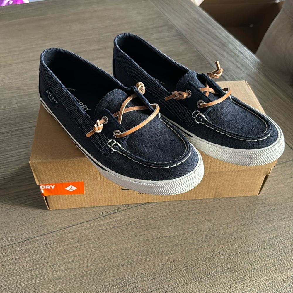 Sperry Lounge Away slip on boat shoes 7.5 navy blue NEW NIB